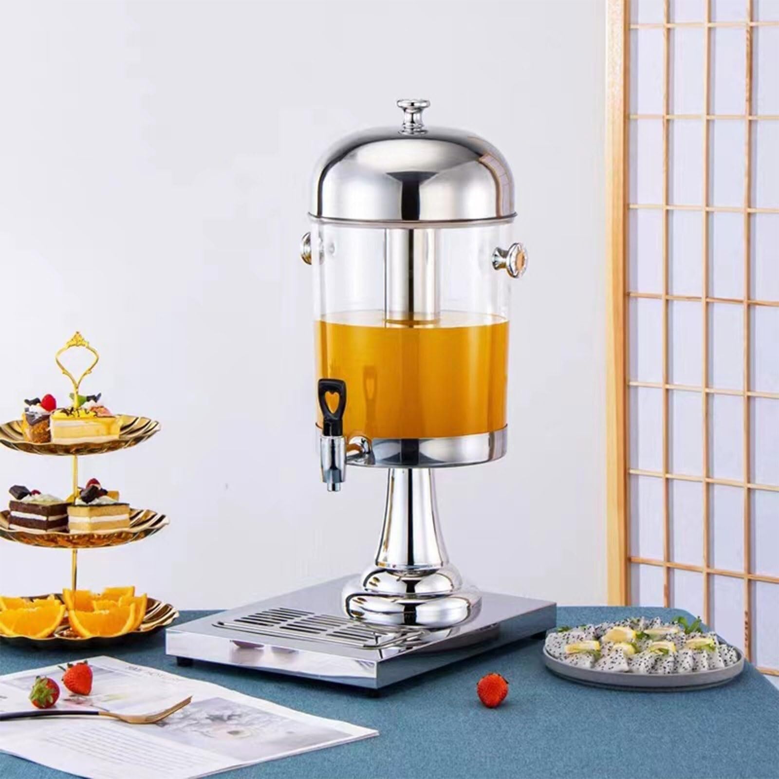 Dispensador de bebidas de 8 L con espiga y bandeja de cámara de hielo, dispensador de bebidas de acero inoxidable y plástico para fiestas y eventos, ideal para zumos y bebidas frías
