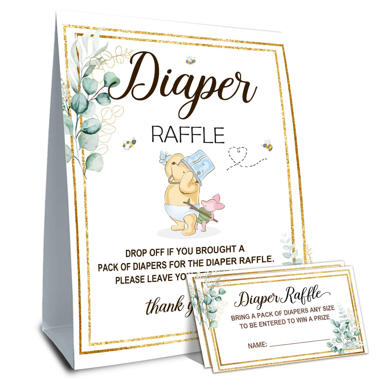 Winnie Baby Shower Decorations-Baby Shower Games-Baby Shwoer Party Decor-Diaper Raffle-Baby Shower Table Sign Centerpieces-Baby Shower Games Pooh