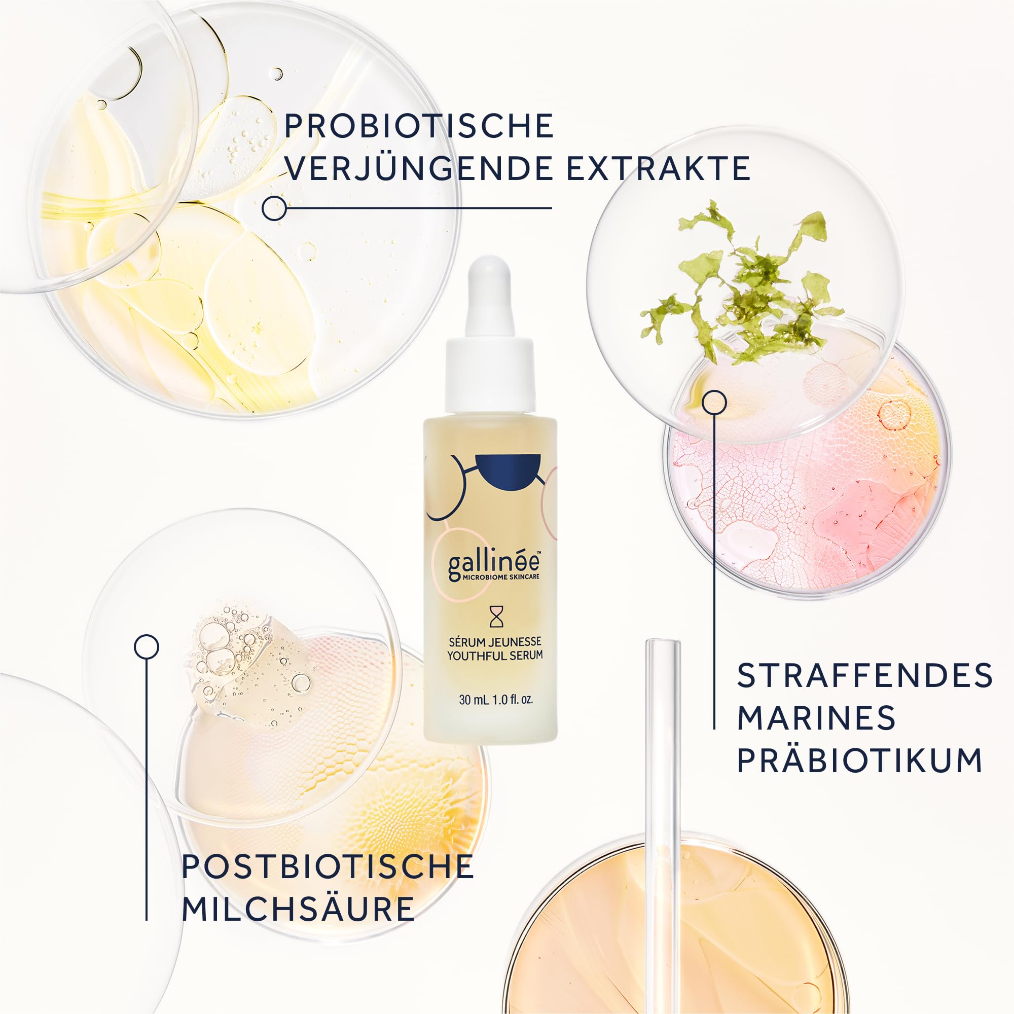 Gallinée Youthful Serum - Dermatologisch getestete Anti-Aging Gesichtspflege mit Postbiotika, Präbiotika und Milchsäure, spendet Feuchtigkeit & verleiht Strahlkraft - Ideal für alle Hauttypen - 30 ml.