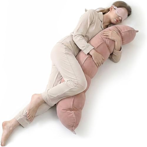 Miniatura 8 de Peallow(Pat. Pend) - Almohada larga redonda para adultos, almohada de apoyo suave y de apoyo para dormir y soporte lumbar (gris-blanco, 47 pulgadas)