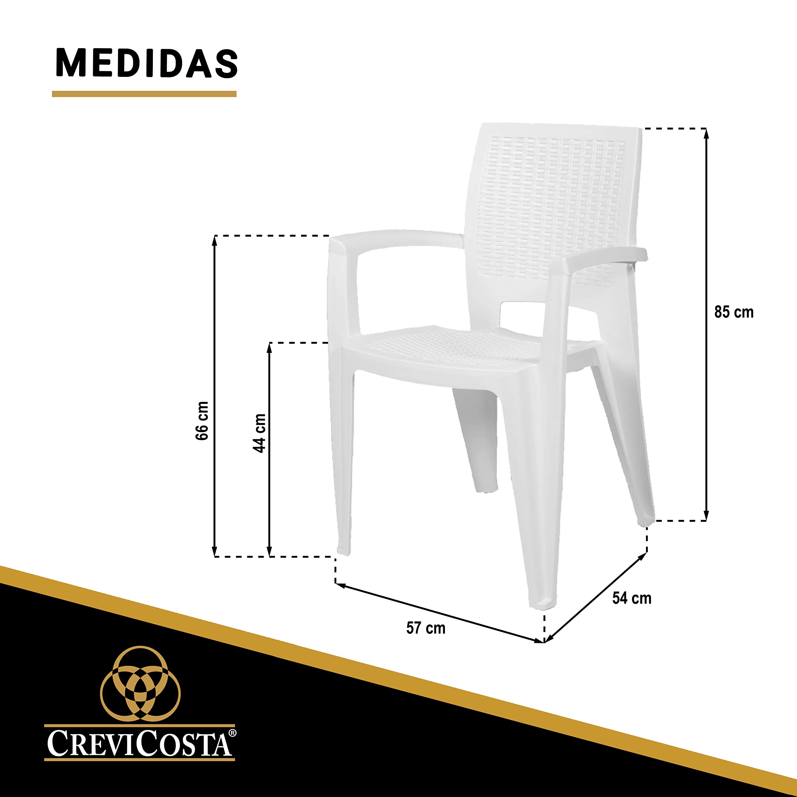 CREVICOSTA QUALITY MARK MARCAS DE CALIDAD - Caribe - Lote de 4 Sillas de Resina. 85 x 54 x 57 cm (Blanco)