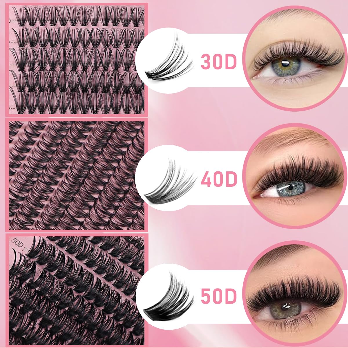 Lashes Extension Kit 640pcs False Eyelashes Clusters 30D+40D+50D, DIY Individual Lash Kit 8-18mm with Eyelash Tools Set