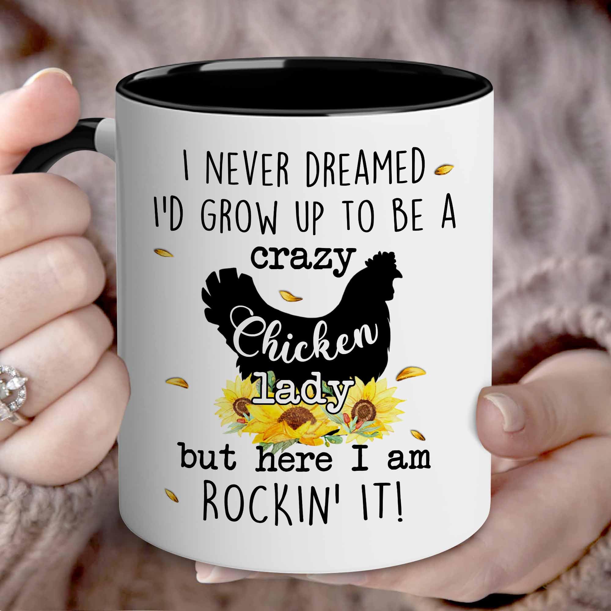 BECHUSKY Tasse Folle Des Poules - Cadeau Humour Pour Maman - Tasse Céramique 325/445ml - Design Tournesol Et Poule - Fait Au USA