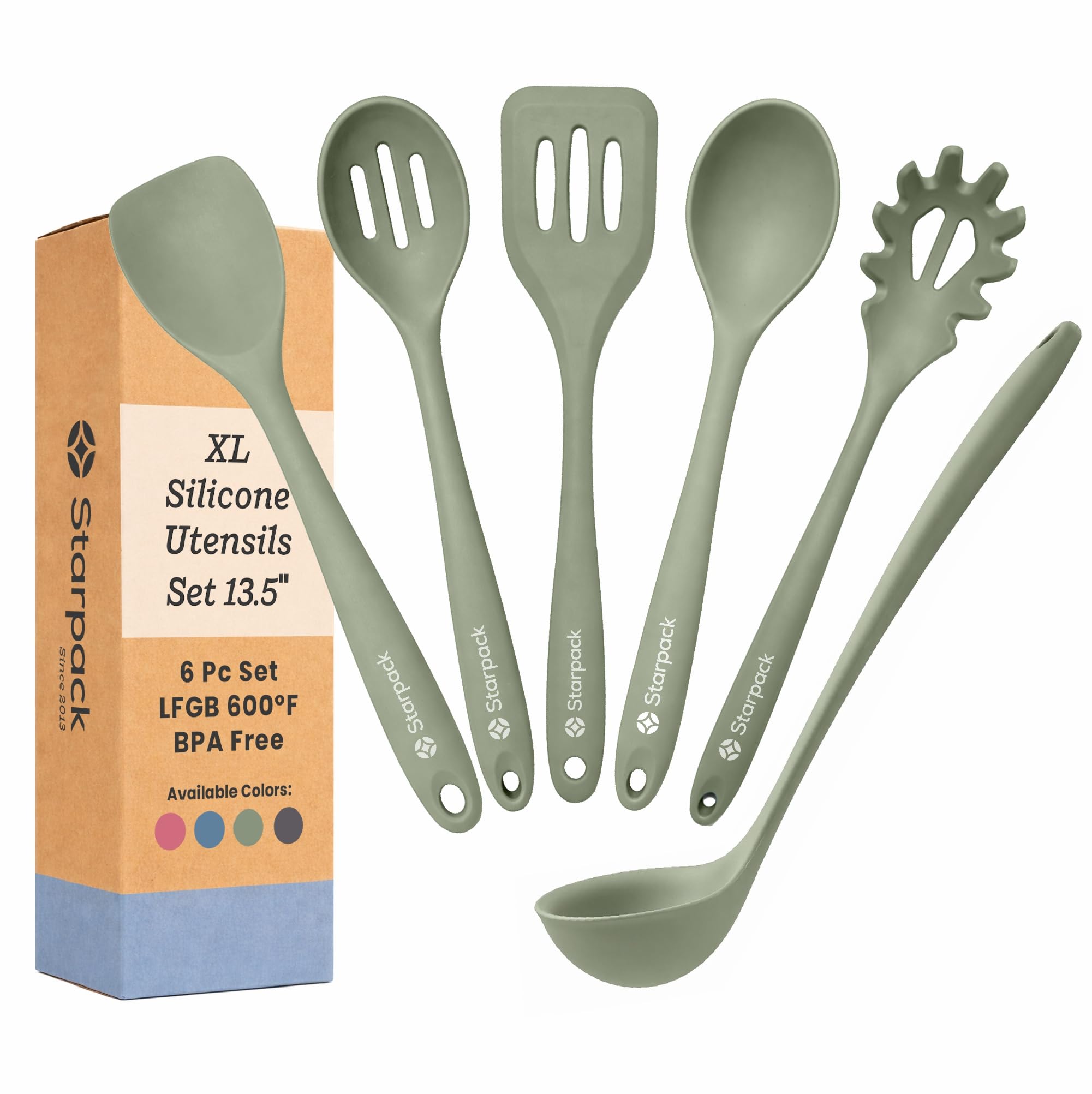 Starpack Like a Boss XL Silikon-Kochutensilien-Set (6-teilig, 34,3 cm), LFGB-zertifiziert, 315 °C hitzebeständig, BPA-frei, robuster Stahlkern, spülmaschinenfest, für antihaftbeschichtetes
