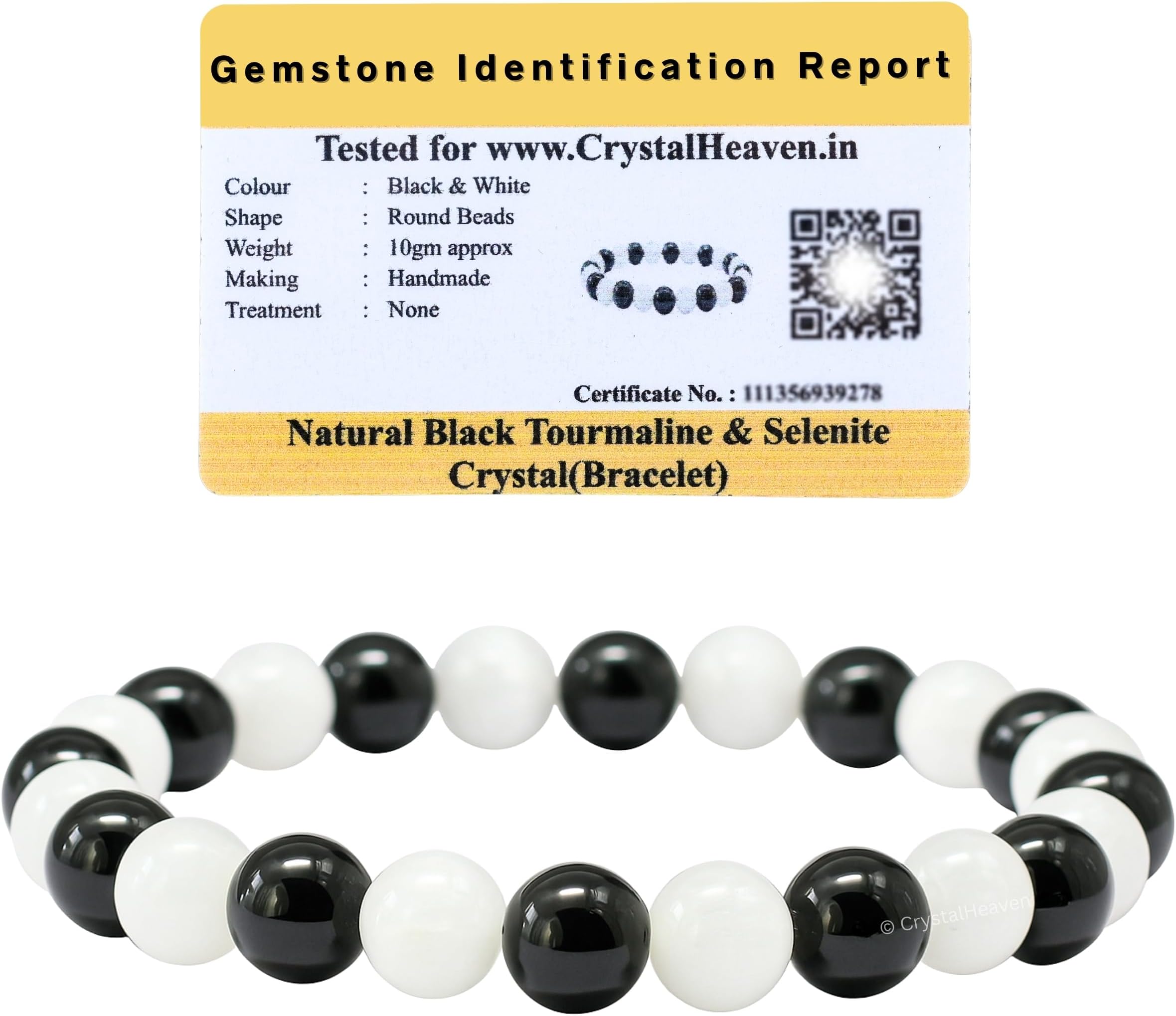 Crystal Heaven Certified Black Tourmaline Selenite Bracelet for Women Men with Healing Crystal and Reiki Stone - Beautiful Gemstone Beaded Bracelet for Balance, Harmony & Positive Energy