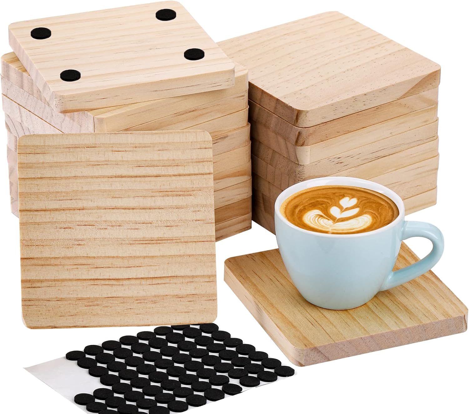 Dicunoy 20PCS Unfinished Wood Coasters, Square Blank Wooden Coasters
