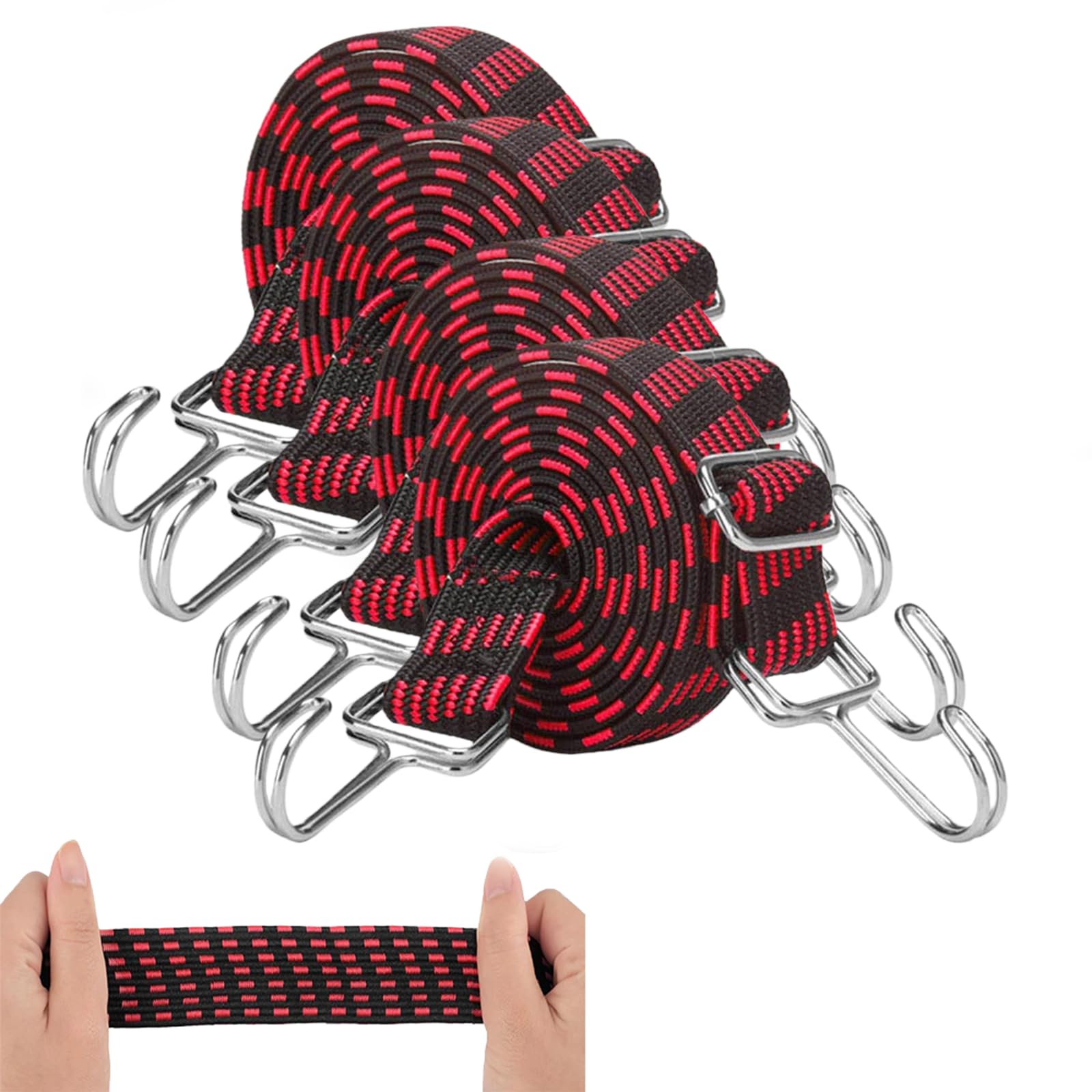 Crozgan 4Pack Bungee Cords with Hooks,1M Flat Bungee Straps Adjustable Flat Elastic Straps for Bicycles,Bike Luggage Rack,Camping