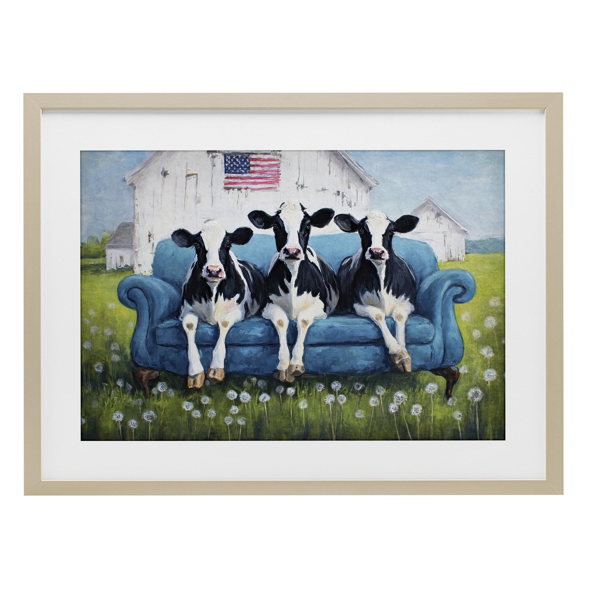 Stupell Industries Harvest Pine (Textured) 'Barnyard Sofa Sisters'| Framed Print Under Glass