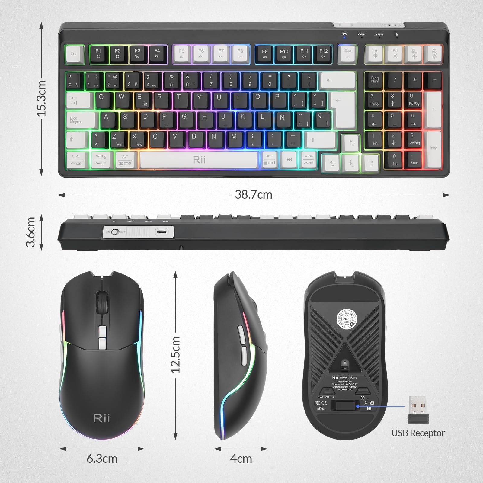 Rii RK301 Combo de Teclado y ratón Inalámbricos, Teclado y Ratón