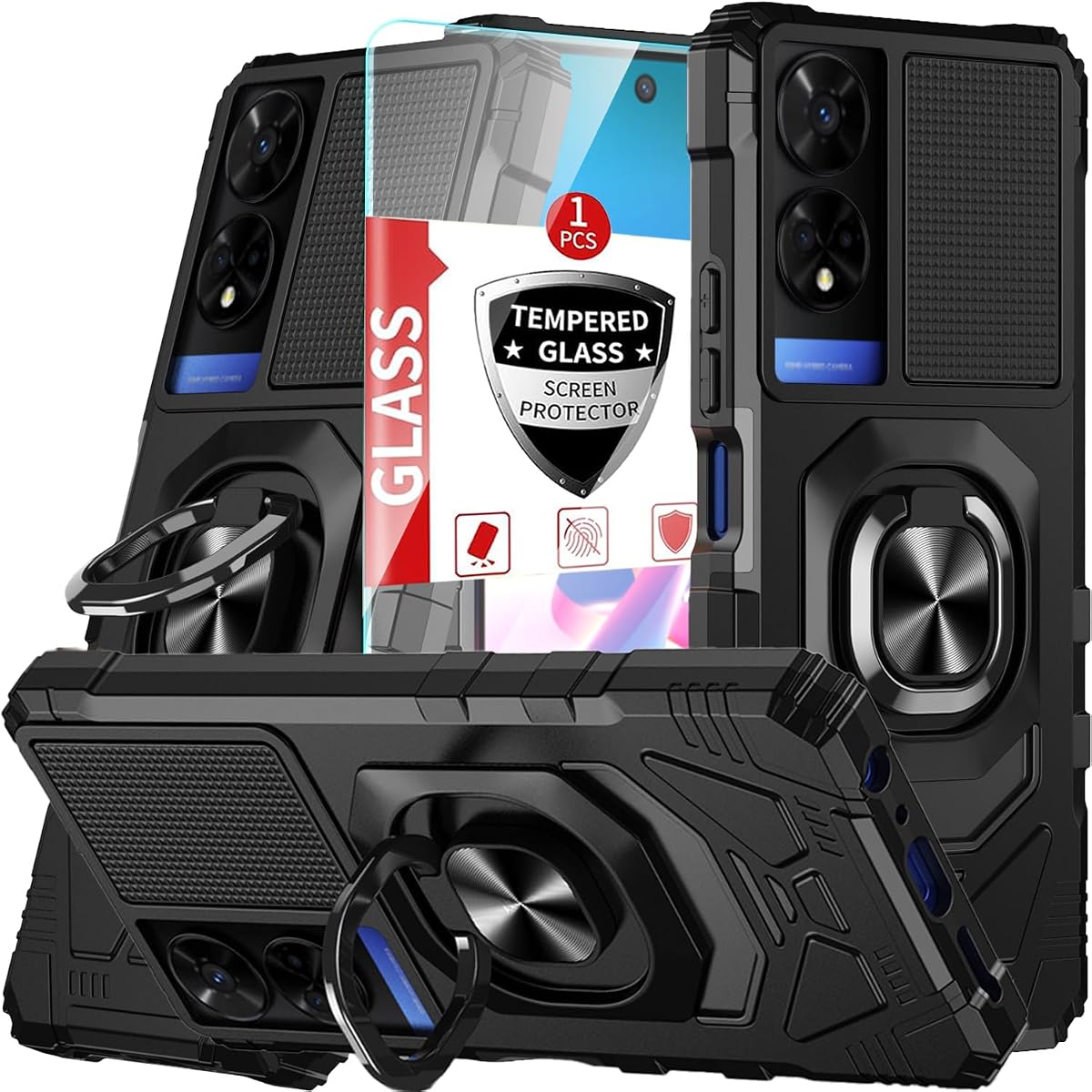 for TCL 50 XE 5G/TCL 50 XE Nxtpaper 5G Phone Case, Work with Magnetic Car Mount, for TCL 50XE 5G with Screen Protector, Heavy Duty Rugged Protective Cell Phone Cover, Case with Kickstand.(Black)