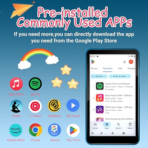 Miniatura 5 de Reproductor de MP3 con Bluetooth y WiFi, almacenamiento de 144 GB y sistema operativo Android, pantalla táctil de 4 pulgadas, radio FM, MP3 y MP4