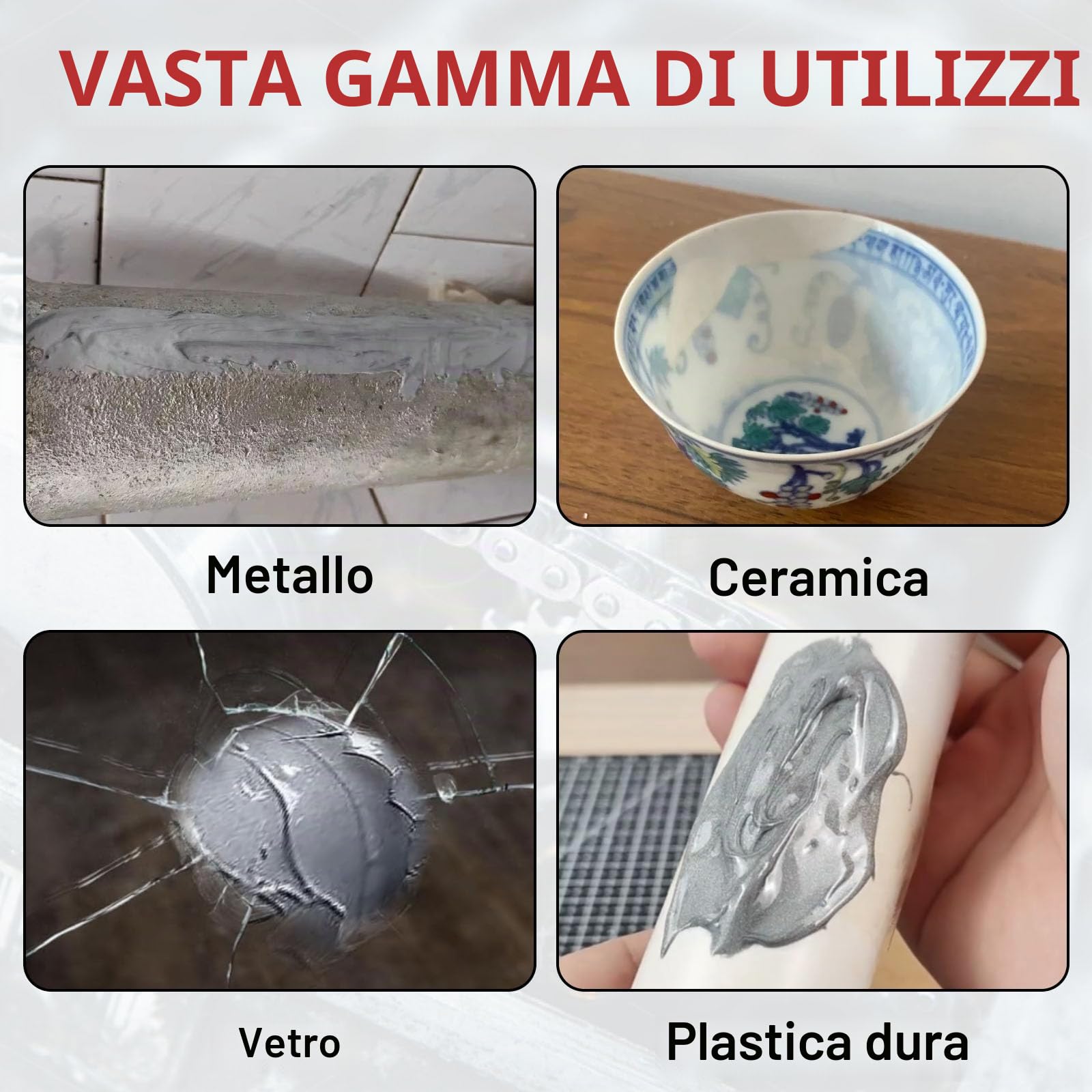 240g Colla Metallo, Impermeabile e Resistente al Calore Colla Per Metalli, Per Metallo Extra Forte Per la Metalli, Saldatura di Acciaio Inossidabile, Lega di Alluminio, Rame
