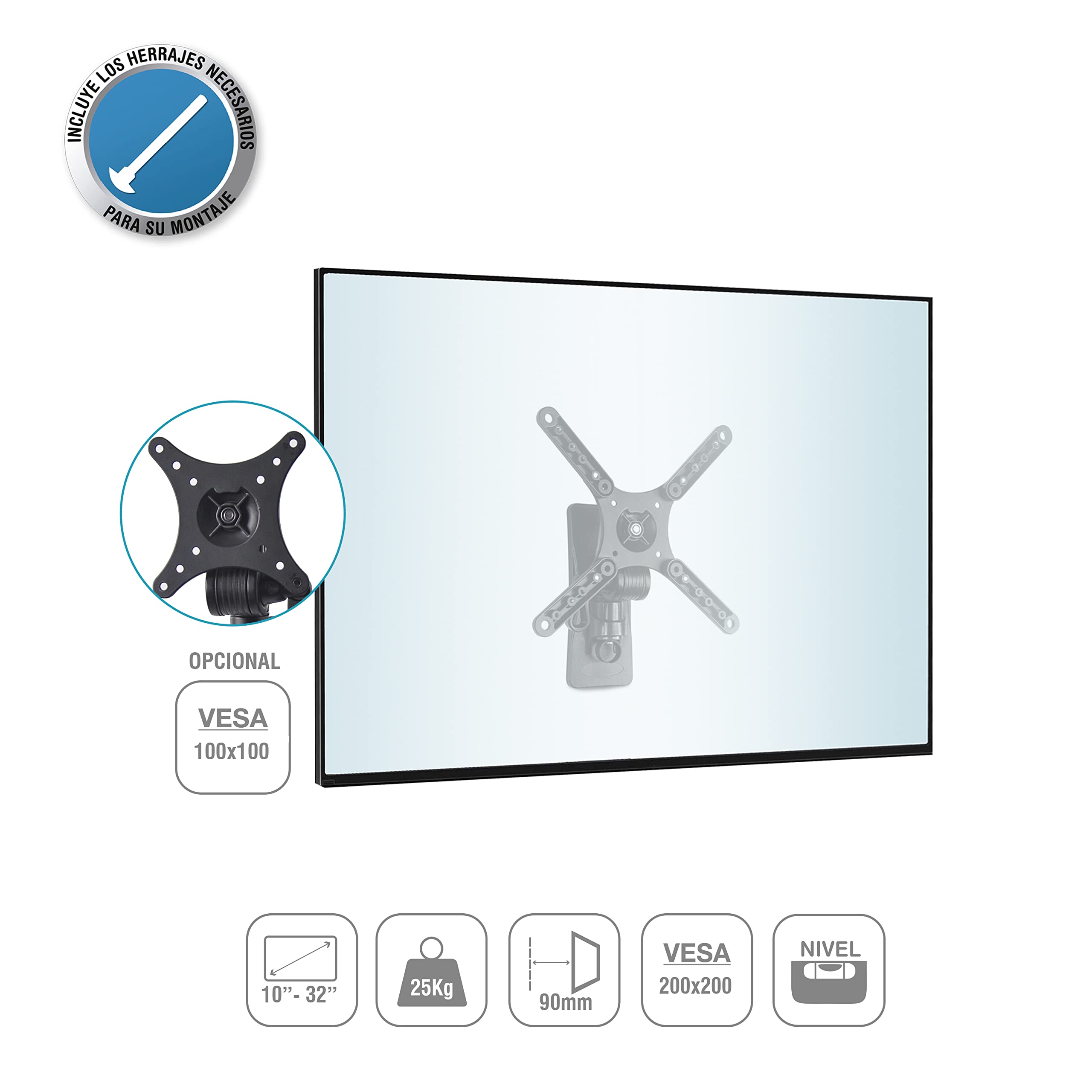 TM Electron TMSLC271 Obrotowy uniwersalny uchwyt ścienny do monitorów lub telewizorów LED, OLED, LCD, plazmy, 10" do 32", max. 25Kg, VESA 200X200