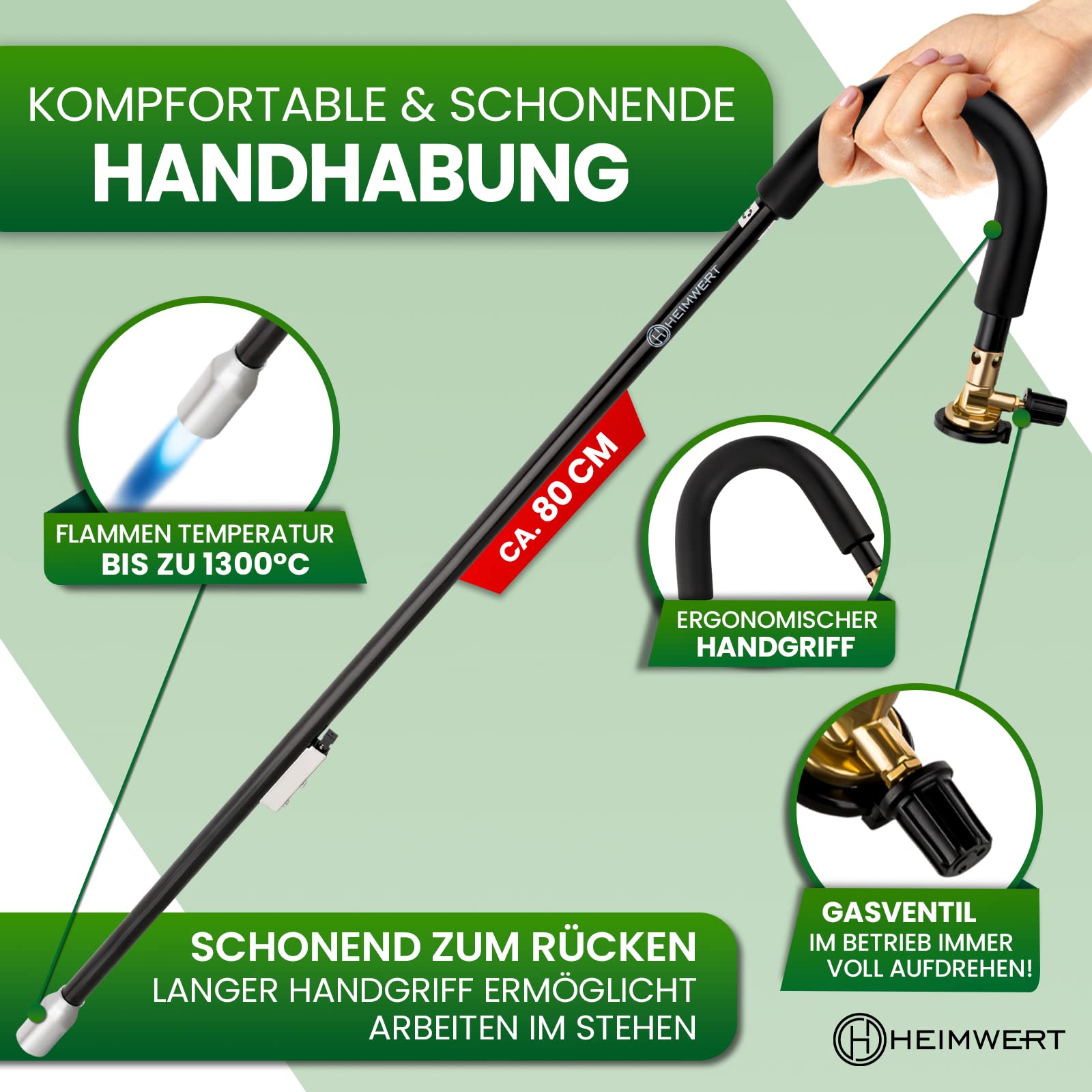 HEIMWERT Unkrautvernichter Unkraut Brenner Set -TESTURTEIL SEHR GUT- extrem leichtes und handliches Gas Abflammgerät für die einfache Unkraut Entfernung - Unkrautbrenner bionic burner (Unkrautbrenner)
