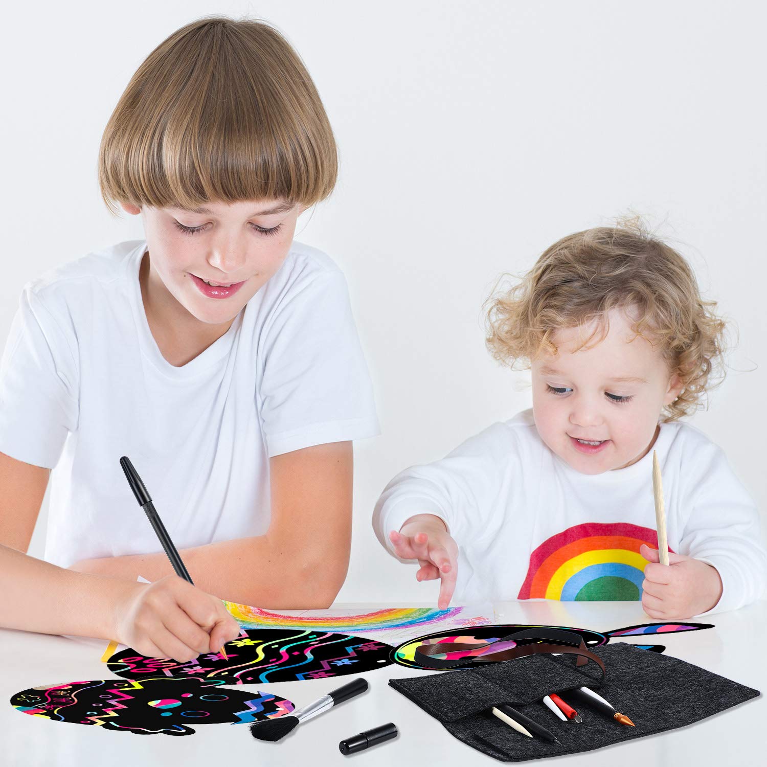 Scratch Painting Art Tool, 9 Pieces Scratching Drawing Tool Set, Including Artist Glove, Tool Bag, Scratch Coloring Pens, Plastic and Wooden Stylus, Scraper, Clean Brush - Image 7