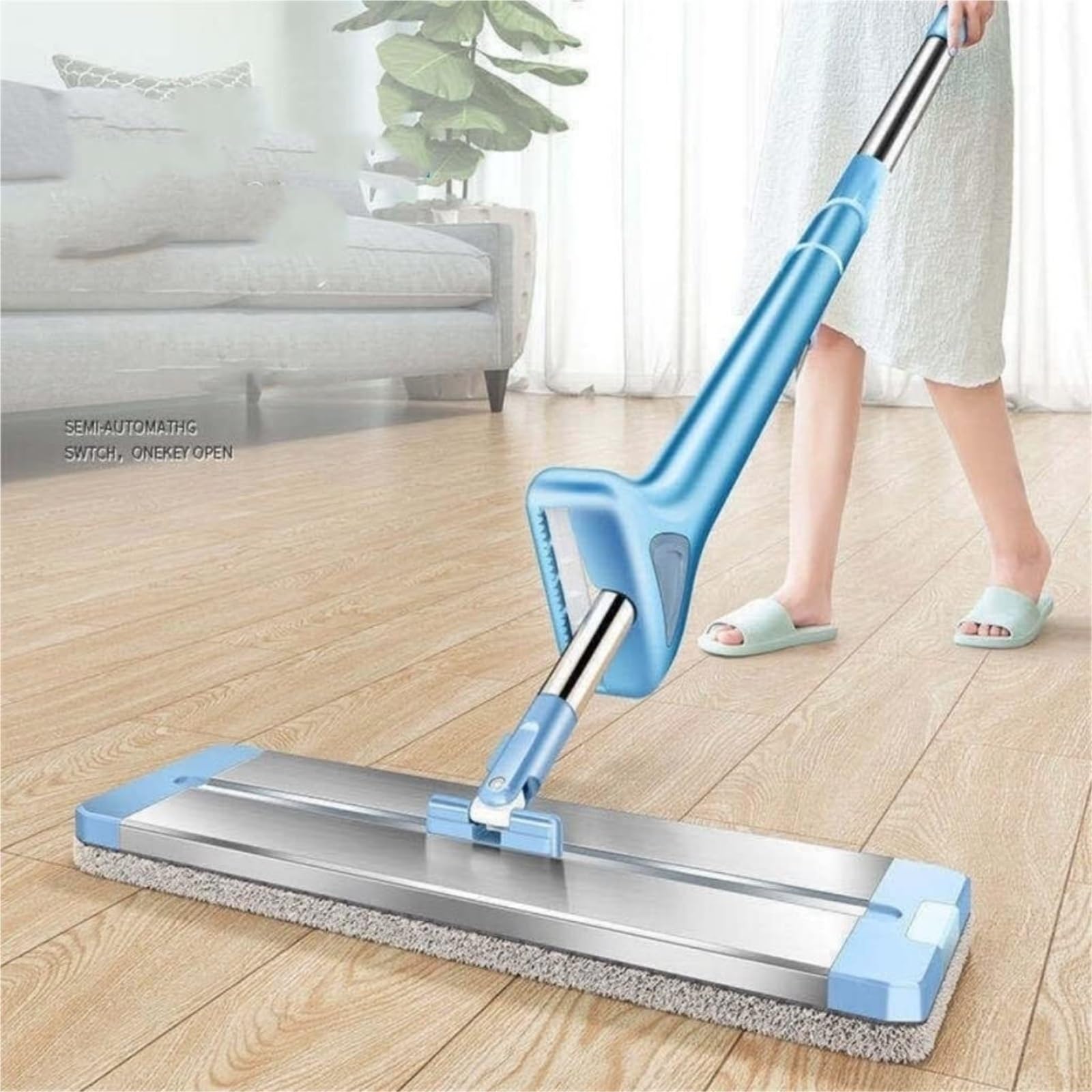 Trapeador De Piso Fregona Limpiadora De Suelos, Exprimidor para Lavar El Hogar Y La Cocina, Cabezal De Aluminio, Giratorio, para Secar Ventanas De La Casa Trapeador De Limpieza