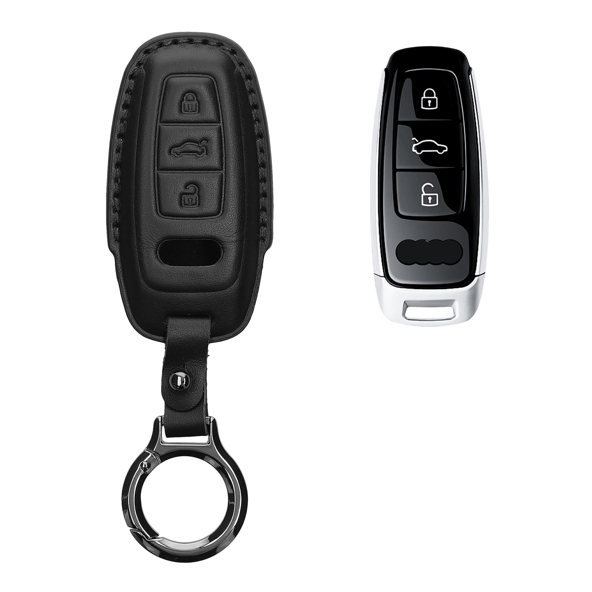 kwmobile Etui kompatybilne z Audi A6 A7 A8 Q7 Q8 etui na kluczyki samochodowe - skórzany pokrowiec na pilot samochodowy z brelokiem - zawiera pierścień na klucze - czarny