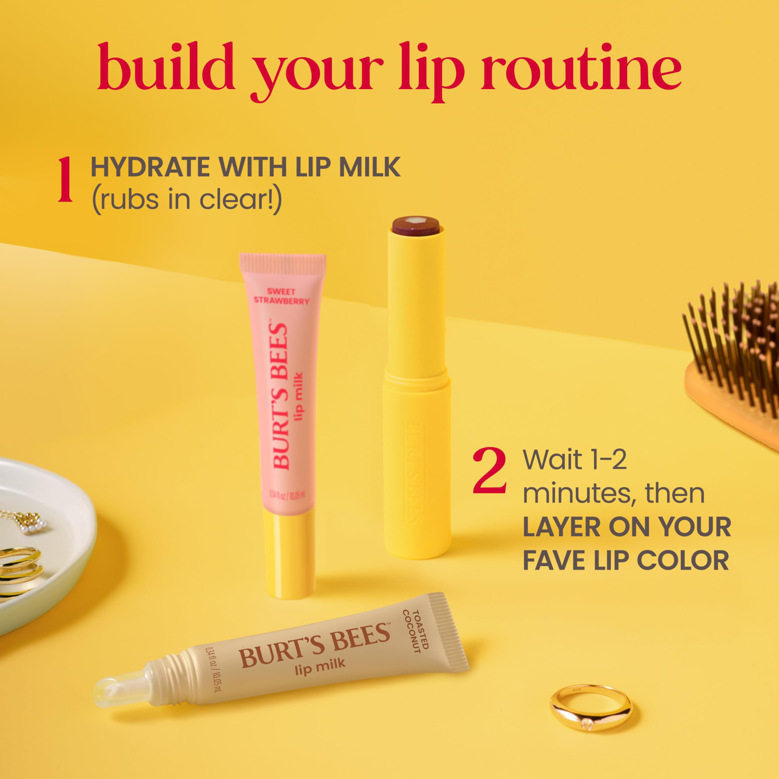 Burt’s Bees Lip Milk, Daily Lip Moisturizer, Sweet Strawberry, Vitamin Enriched Moisturizing Lip Balm with Almond Milk and Jojoba Oil, Hydrating for Softer Lips, 1 Tube, 0.34 Fl Oz