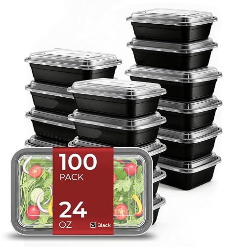 100 Pack (200-Piece) 24 oz Meal Prep Containers Reusable Food