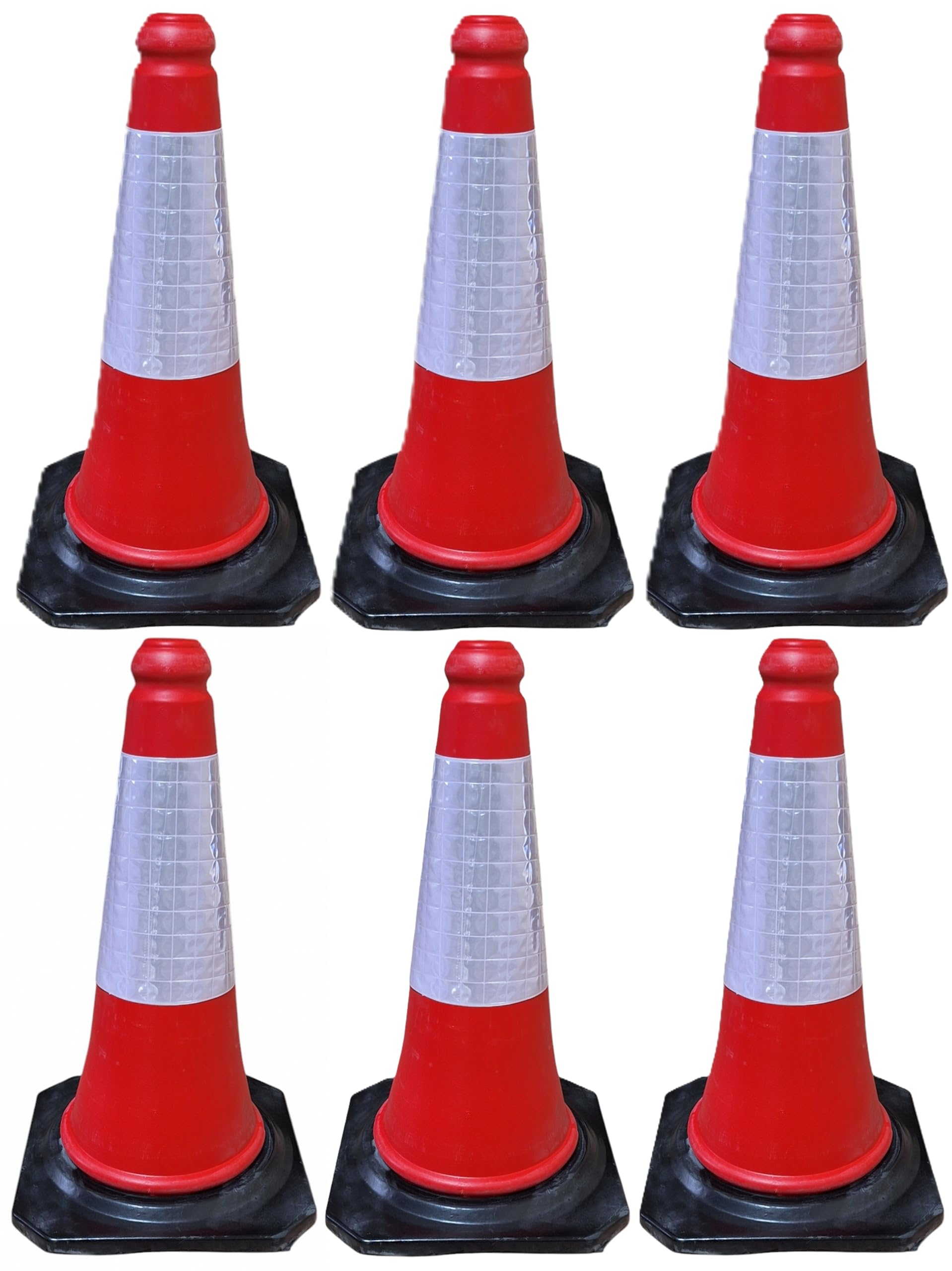 FERRETELIX 6 Conos de Señalización Rojo 50 cm – Base de Goma Reflectante