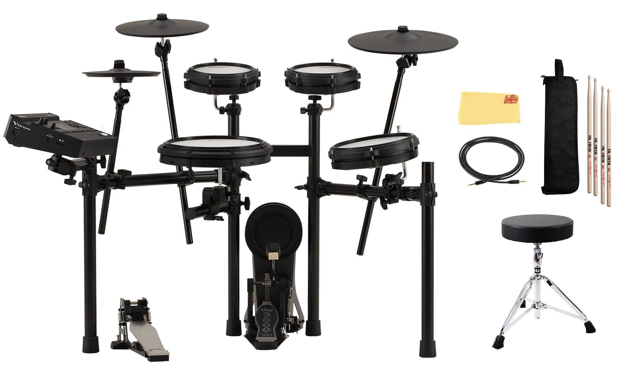 Roland TD313 V-Drums Electronic Drum Kit Bundle with Drum Throne, Audio Cable, Drumsticks, Drumstick Bag, and Austin Bazaar Polishing Cloth