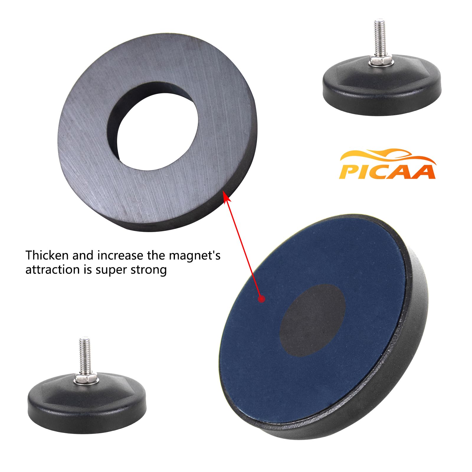 PICAA 2 szt. magnetycznych wsporników montażowych LED, śruby 7,5 mm, uniwersalne dopasowanie do samochodu, terenu, 4 x 4, SUV