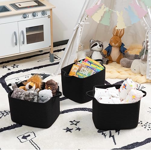 Miniatura 6 de INDRESSME Cesta negra para zapatos de entrada, cesta de cuerda para ropa, toallas, cesta de lavandería pequeña, cesta de estante para baño, 13 x 10