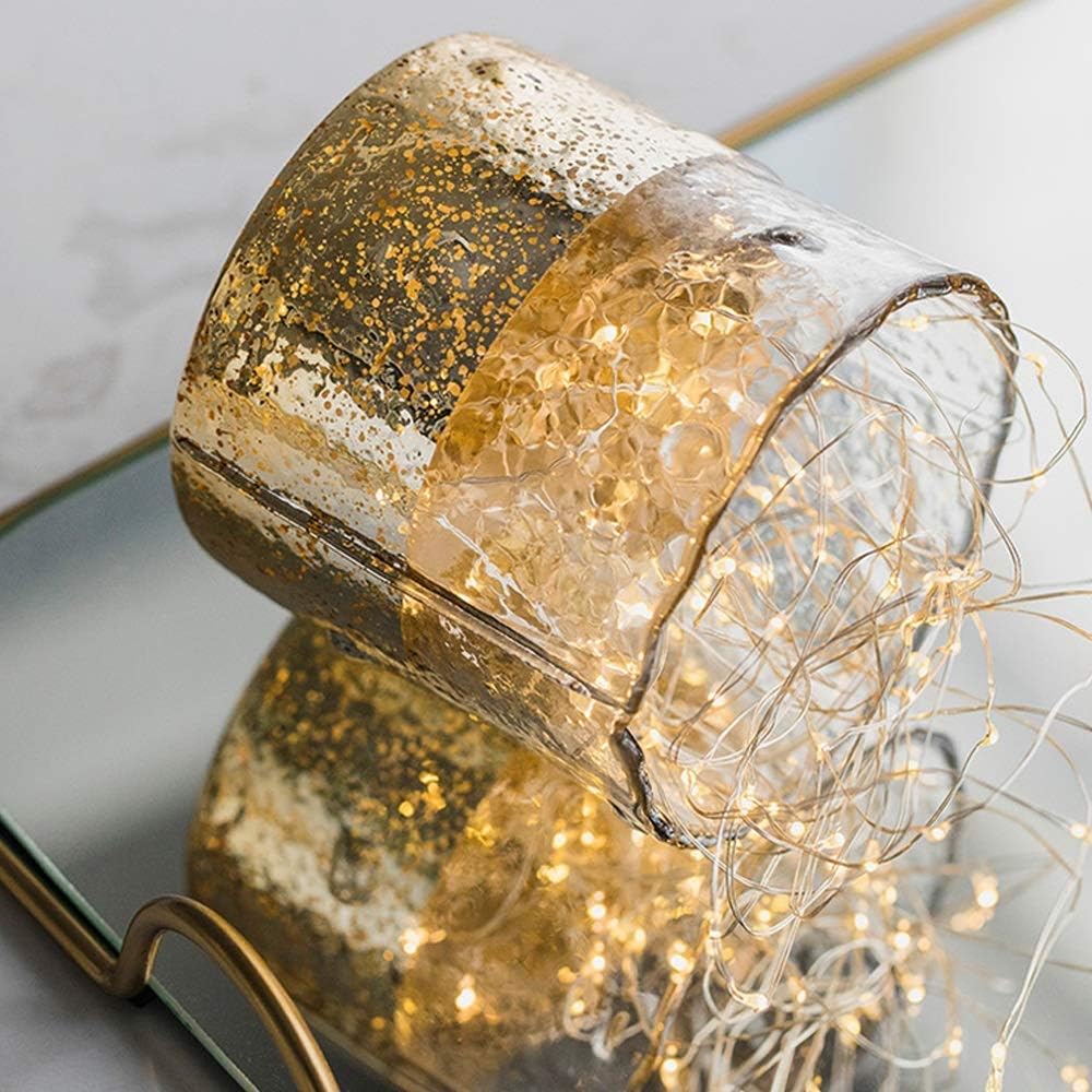 Candlestick American European Modern Minimalist Golden Mottled Dining Living Room Bedroom Glass Candle Holder Gold for Valentine Christmas Wedding Dinning (Color : Gold Size : 11X10cm) (Gold 11X10cm) image 4