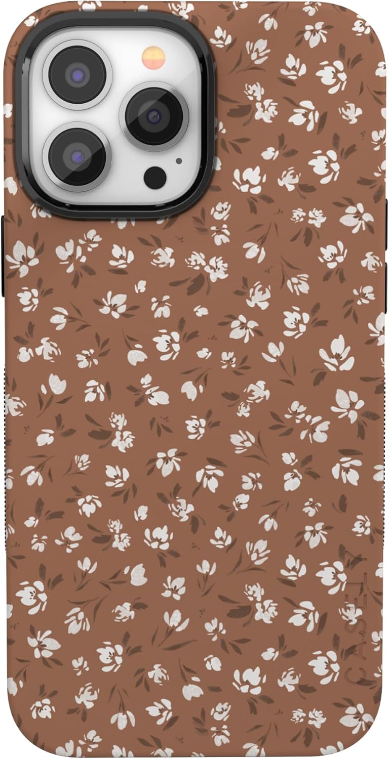 Casely iPhone 13 Pro Max Case | Mocha Meadow | Tiny Flowers | Bold Protective Design | Compatible with MagSafe