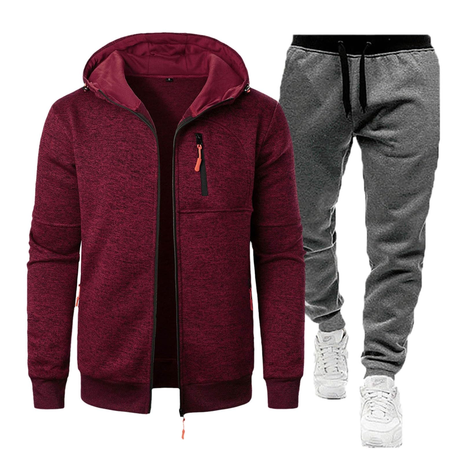 Tuta da jogging da uomo, in cotone, lunga, set da 2 pezzi, con cappuccio e pantaloni da jogging, alla moda, alla moda, casual, casual, casual, per il tempo libero, per autunno e inverno