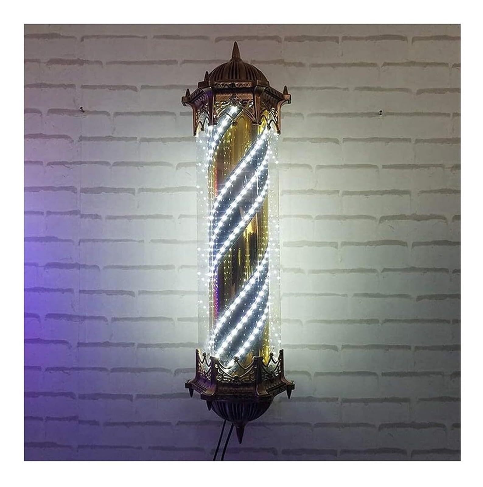 HELCEKOU Barber Pole Light 90cm, Outdoor Classic Style Hair Salon Shop Sign, Led Light, Rotating Illuminating Red White Blue Strips, Waterproof Retro Wall Lamp Decor(C)