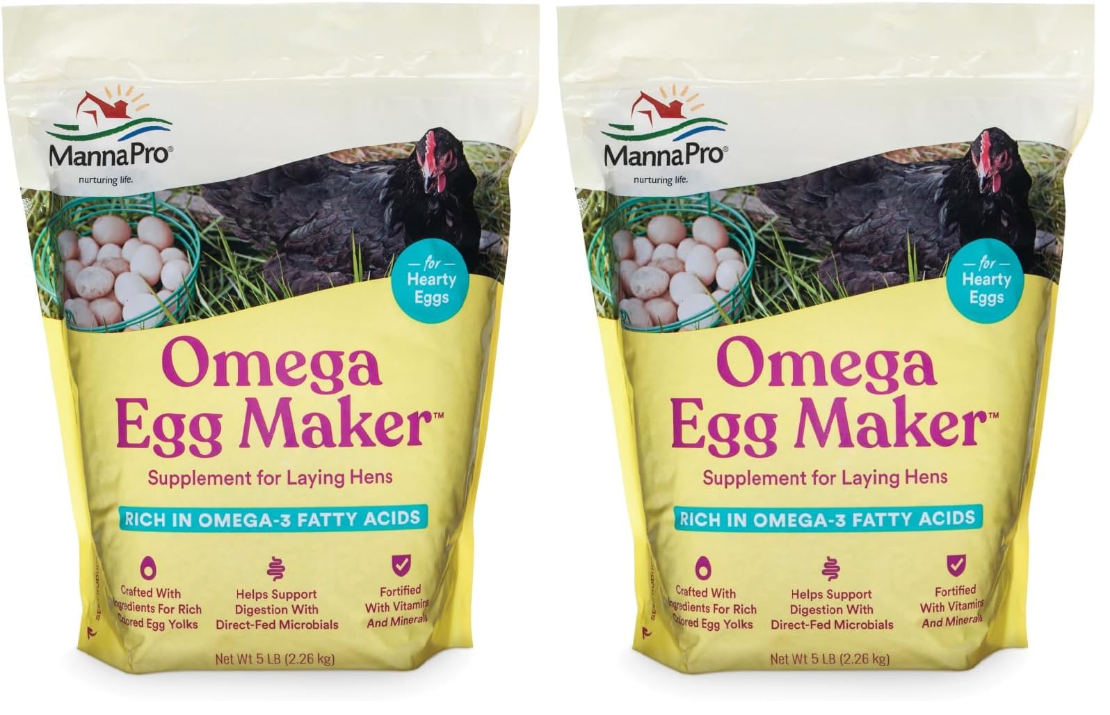 Manna Pro Omega Egg Maker - Chicken Feed Supplement for Laying Hens - Poultry Food with Omega-3 Fatty Acids - Digestion Support with Fortified Vitamins & Minerals - 5 lbs (Pack of 2)