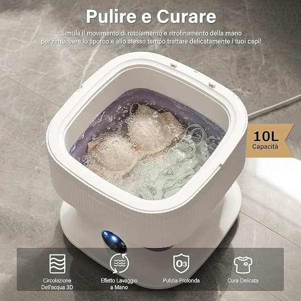 Ruycllo Mini lavatrice pieghevole portatile – 10 l pieghevole lavatrice con funzione centrifuga, touch screen e 3 modalità di lavaggio, lavatrice portatile da campeggio per viaggi, studenti, camper - 5