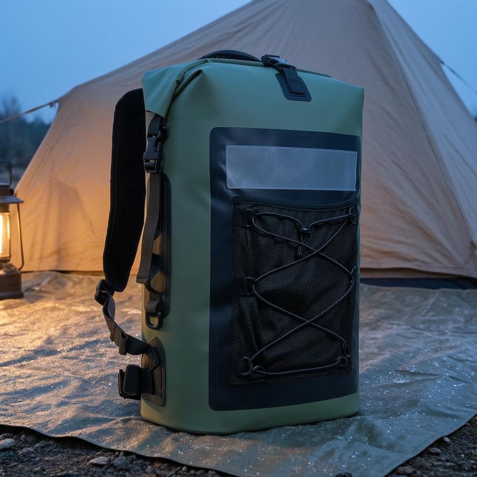 Almencla Outdoor Rucksack Wasserdicht Rolltop Rucksack Packsack Trockensack mit Rollverschluss Und Schnalle PVC Netzgewebe Fronttasche mit Mesh Und Elastischer, Array, Schwarz, size to 3