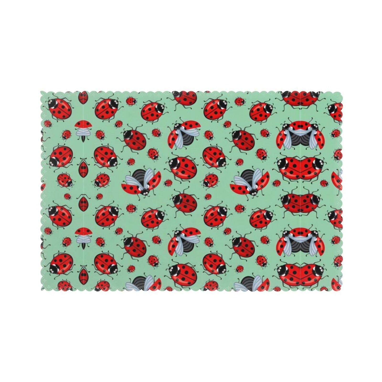 Red Ladybugs On A Blue Background Printed table mat set (6 pieces) - Aesthetic upgrade for family gatherings and hotel banquets
