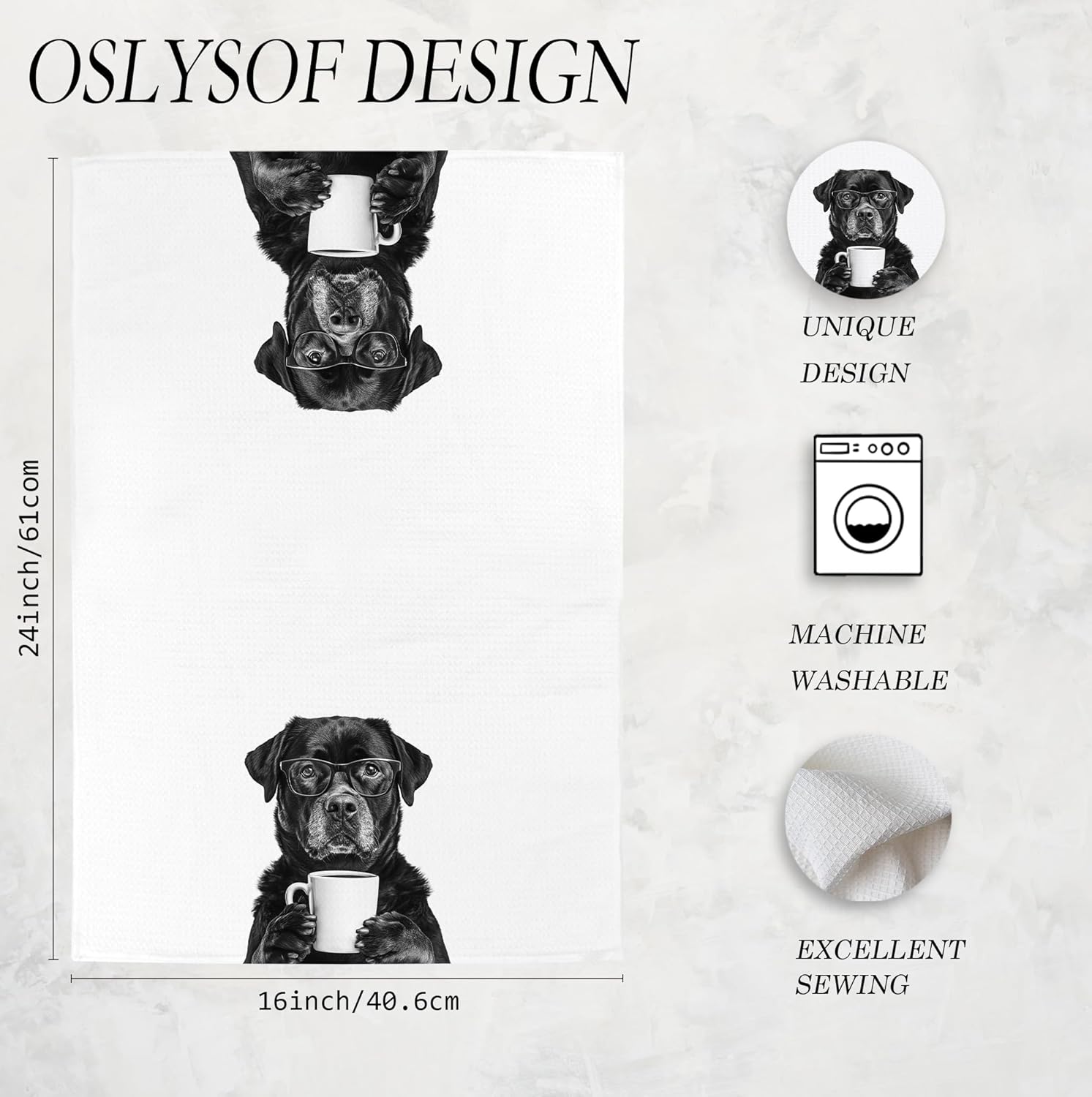 Funny Rottweiler Kitchen Towels, Rottweiler Gifts for Women Dish Tea Towels, Black and White Dog Lovers Owner Gifts Hand Towel for Kitchen, Coffee Bar Station Decor, 16x24 Inch - Image 7