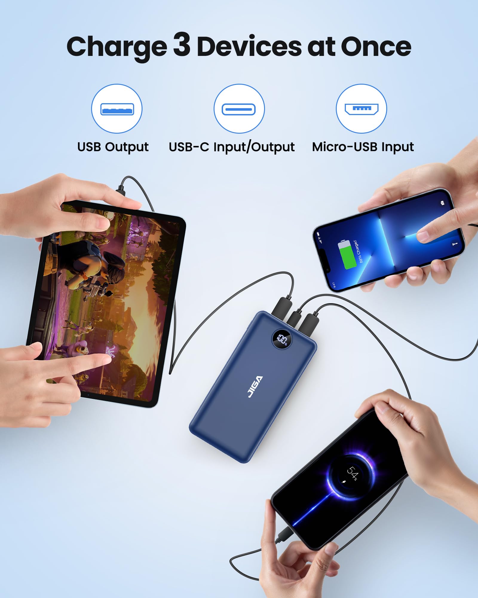 Batterie Externe 27000mAh, 22,5W Power Bank PD20W USB-C Charge Rapide Chargeur Portable pour Smartphone
