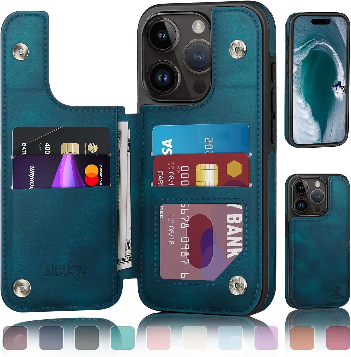 DJDUCK Designed for iPhone 14 Pro Max Case Wallet with Card Holder, [Magnetic Clasp Cover] [RFID Blocking Leather Protection] Shockproof Women Men Cases 6.7 Inch for Apple 14 Pro Max Teal