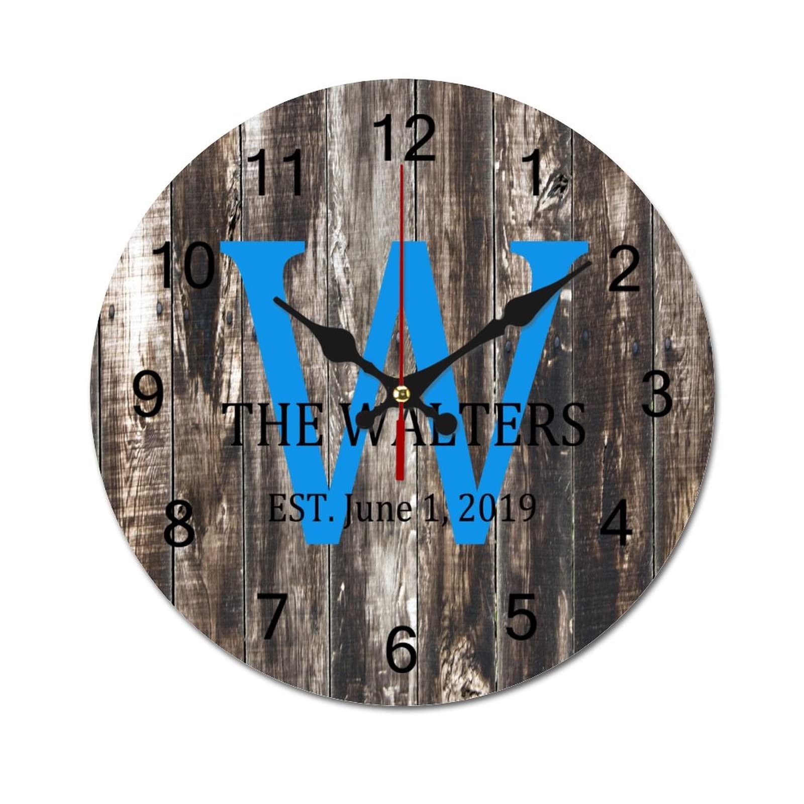 Custom Farmhouse Wall Clock Custom Name Products Silent Non Ticking Wood Clocks Battery Operated Round Farmhouse Clock Rustic
