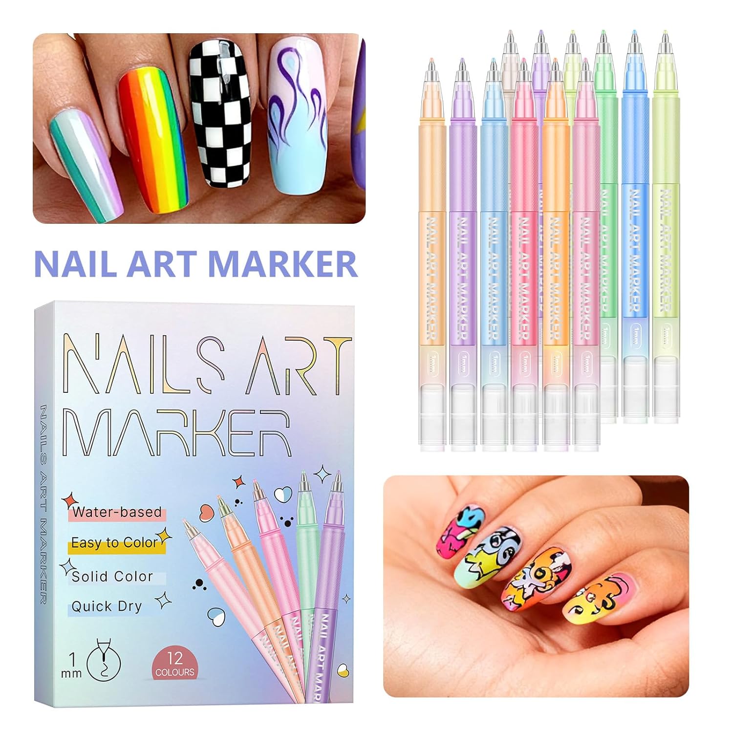 12 Colors Nail Art Pens Set, 2025 New Nail Art Markers Polish Pen for 3D Nail Art, Nail Art Tools for Dotting Drawing Painting Point Liner DIY (2set) 7-14 Days delivery