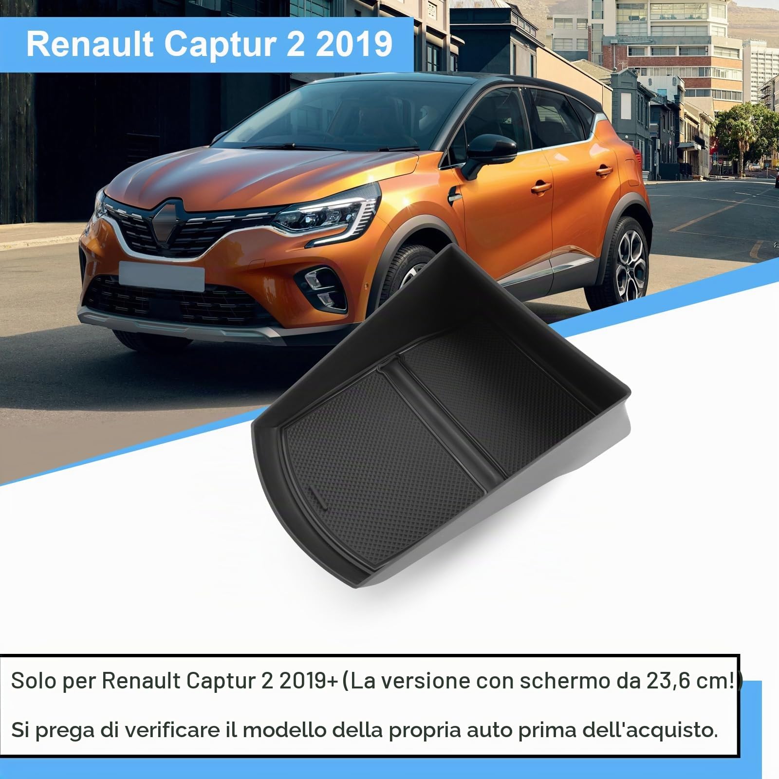 Vano Portaoggetti del Cruscotto Centrale Compatibile con Renault Captur 2 2019-2024, Console Centrale Portaoggetti, Captur Organizer per Console Centrale con Tappetino Antiscivolo (Nero)