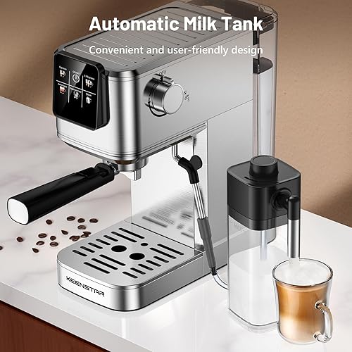 Miniatura 2 de KEENSTAR Máquina de café expreso con tanque de leche, máquina de café caliente y helado de 20 bar con infusión rápida en frío, cafetera de espresso
