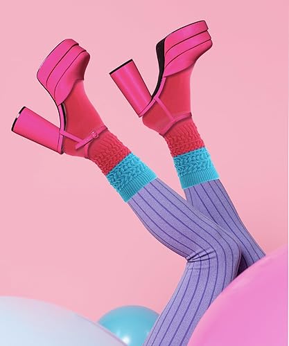 Miniatura 3 de Calcetines holgados de neón para mujer de los años 80 y 90, calcetines altos hasta la rodilla, suaves y extra largos, calentadores de piernas,