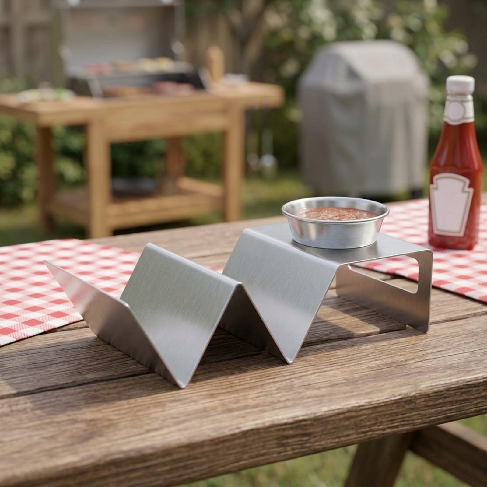 Soporte compacto de acero inoxidable para servir tacos para cenas
