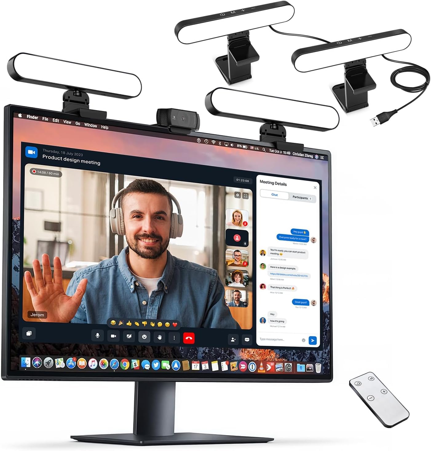 yAyusi Videokonferenzbeleuchtung mit Zwei Lampen, Webcam-Licht mit Fernbedienung und Touch-Steuerung, Zoom-Beleuchtung für Computer, LED-Monitor-Laptop-Licht für Streaming/Videoanrufe/Zoom-Meetings