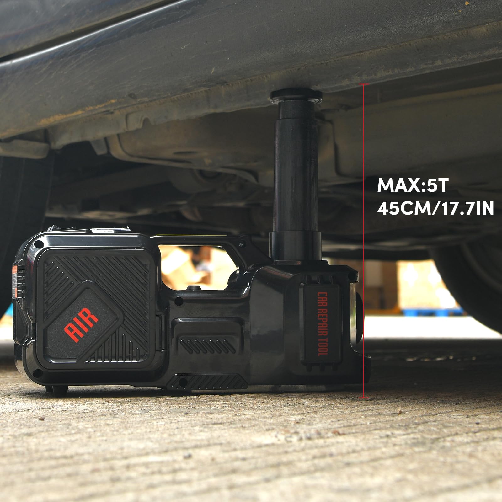 5 Tonnen Elektrischer Wagenheber Set mit Pumpe, 12 V tragbarer hydraulischer Wagenheber mit LED-Licht für SUV MPV Limousine | Hubhöhe Bereich von 6 bis 17,7