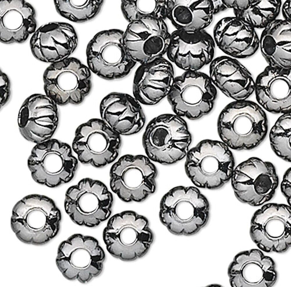 Beads for Jewelry Making, Bracelet, Earring and Necklace 100 Gunmetal Plated Brass 3x2mm Corrugated Rondelle Spacer Beads with 0.7mm Hole