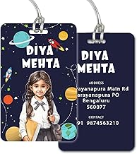 SIGN EVER Solar Space Personalised Bag Tags for Kids School bagtag | Stylish Luggage Labels with Silicone Loop | Customised Caricature Photo & Contact Info