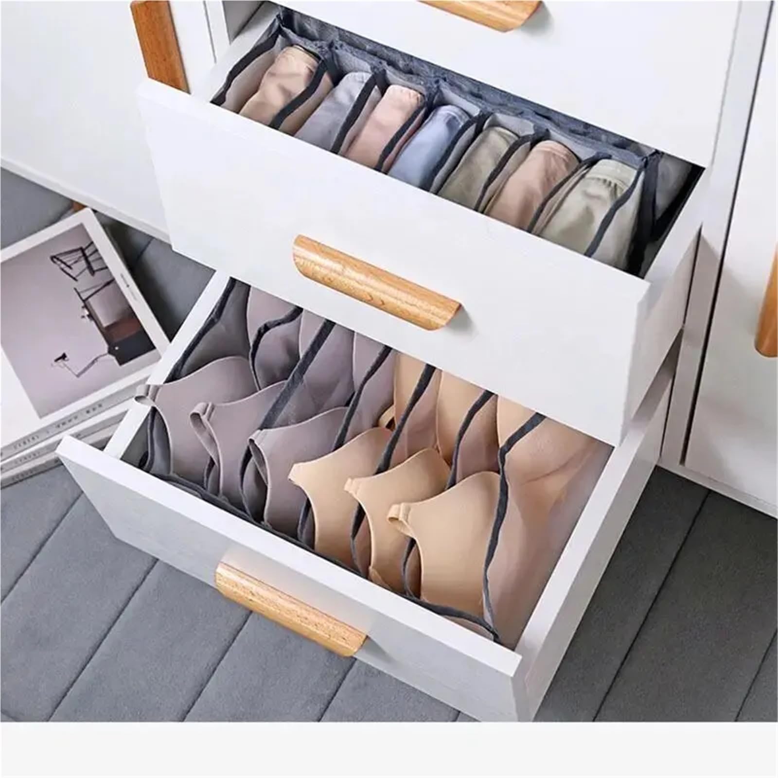 Organizzatore per cassetti della Biancheria Intima, Scatola Porta Calze, Reggiseno, 11 Scomparti, Pieghevole, in Poliestere, con Rete Divisa e smistamento.