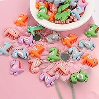 Vista 2 de 50 piezas de resina en forma de dinosaurio con parte trasera plana para adornos de álbumes de recortes, lindas cuentas de dinosaurio de resina